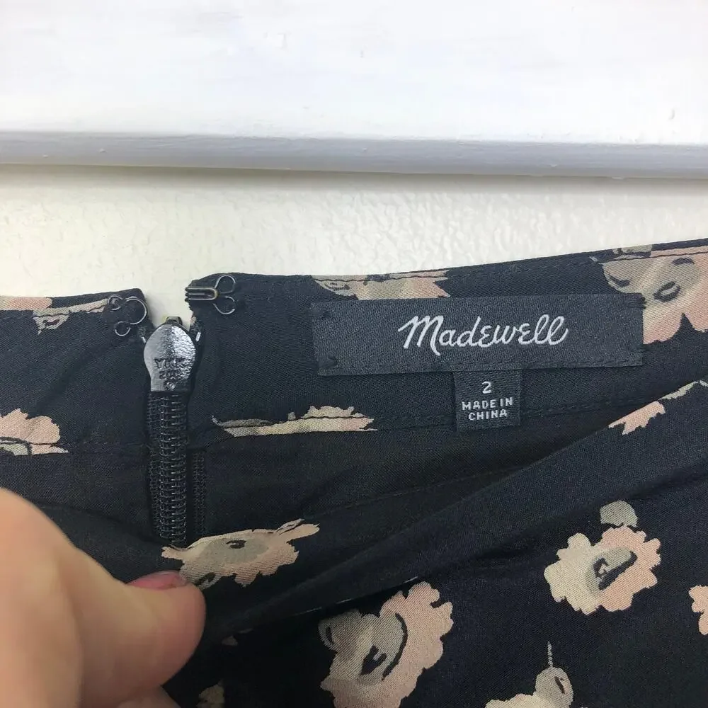 Madewell Silk Ruched Front 90's Skirt in Black Seattle Floral 2